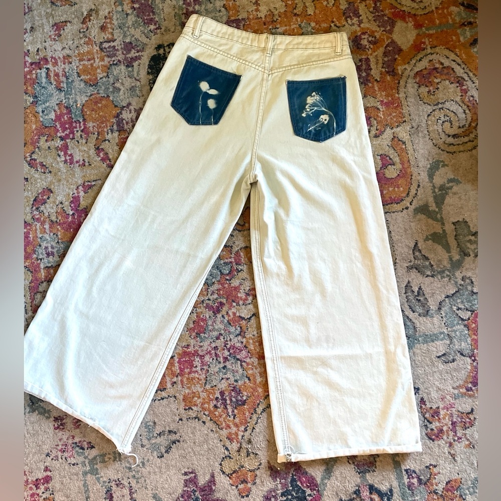 Cyanotype Wide Leg High Rise Jeans Sz 8/10 100% Cotton Light Rinse OOAK